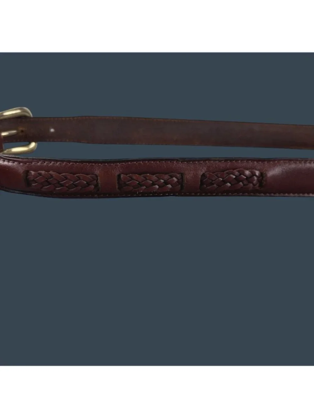 Vintage Mens 42 Belt Brown Leather Brass Buckle Braided Classic Sporty 90s